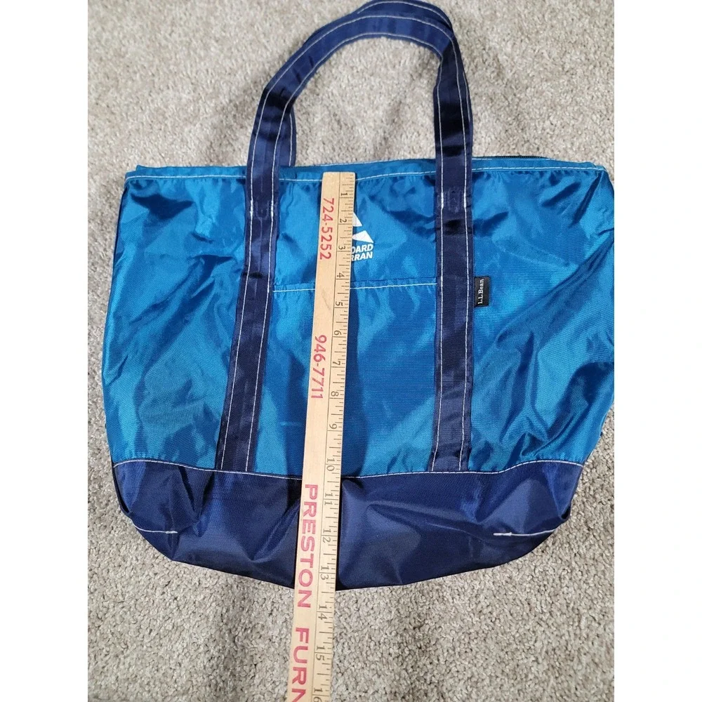 Vintage LL Bean Blue Nylon Tote Bag Blue Medium Everyday Lightweight Beach LOGO